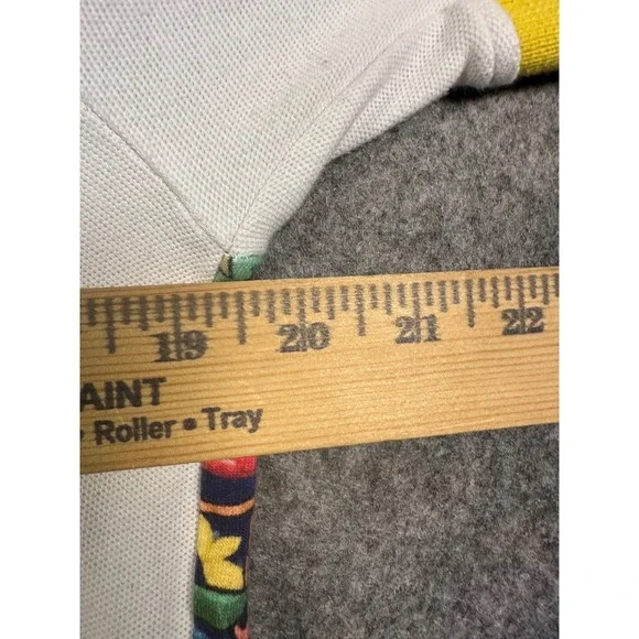 AKOO Mens White Tile Print Split Design Short Sleeve Polo Shirt Medium - Picture 3 of 9